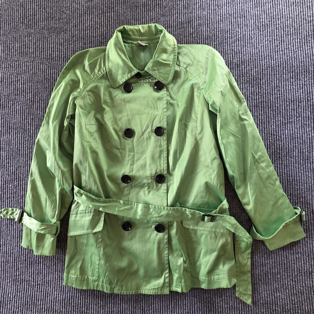 Vintage YSL YVES SAINT LAURENT Jacket Green Size XL Belted Short Trench Coat